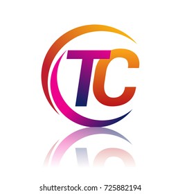 initial letter TC logotype company name orange and magenta color on circle and swoosh design. vector logo for business and company identity.