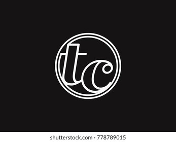 Initial letter tc lowercase outline inside the circle logo template white on black background