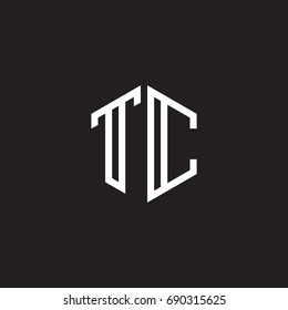 Initial letter TC, minimalist line art monogram hexagon shape logo, white color on black background