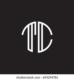 Initial letter TC, minimalist line art monogram circle shape logo, white color on black background