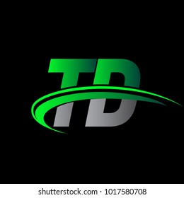 initial letter TD logotype company name colored green and black swoosh design. vector logo for business and company identity.