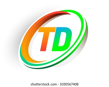 initial letter TD logotype company name colored orange and green circle and swoosh design, modern logo concept. vector logo for business and company identity.