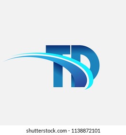 initial letter TD logotype company name colored blue and swoosh design. vector logo for business and company identity.