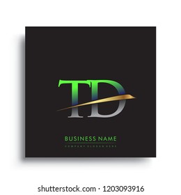initial letter TD logotype company name colored green and gold swoosh design. vector logo for business and company