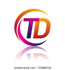 initial letter TD logotype company name orange and magenta color on circle and swoosh design. vector logo for business and company identity.