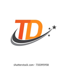 initial letter TD logotype company name colored orange and grey swoosh star design. vector logo for business and company identity.