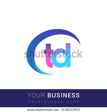 initial letter TD logotype company name, coloreful and swoosh design. vector logo for business and company identity.