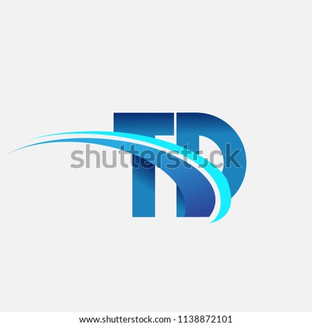 initial letter TD logotype company name colored blue and swoosh design. vector logo for business and company identity.