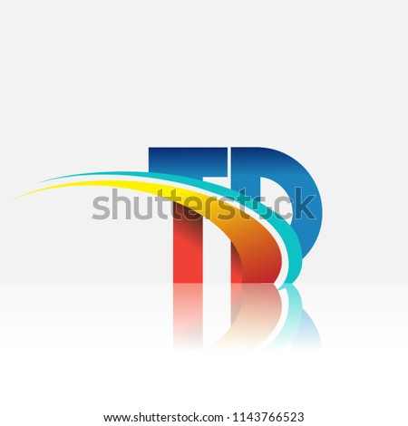 initial letter TD logotype company name colored red and blue and swoosh design. vector logo for business and company identity.

