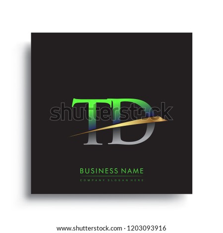 initial letter TD logotype company name colored green and gold swoosh design. vector logo for business and company
