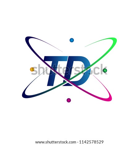 initial letter TD logotype science icon colored blue, red, green and yellow swoosh design. vector logo for business and company identity.
