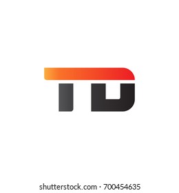 Initial letter TD, straight linked line bold logo, gradient fire red black colors