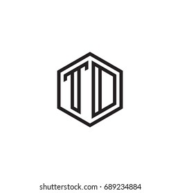 Initial letter TD, TO, minimalist line art monogram hexagon logo, black color