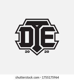 Initial letter TDE, TED, DET, DTE, ETD or EDT overlapping, interlock, monogram logo, black color on white background