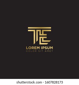 Initial Letter TE linked uppercase overlap modern gold logo vector design template. Suitable for business, consulting group company.