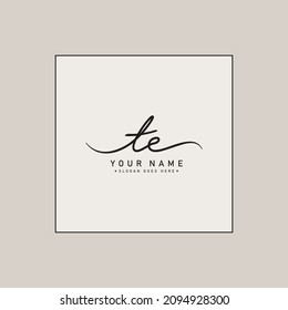 Logotipo de la carta inicial TE - Logo del estilo de firma manuscrita