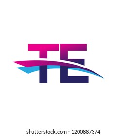 initial letter TE logotype company name colored blue and magenta swoosh design. vector logo for business and company