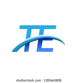 initial letter TE logotype company name colored blue and swoosh design. vector logo for business and company identity.