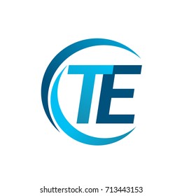 initial letter TE logotype company name blue circle and swoosh design. vector logo for business and company identity.
