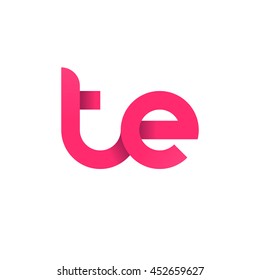 initial letter te modern linked circle round lowercase logo pink