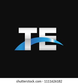 Initial letter TE, overlapping movement swoosh logo, metal silver blue color on black background