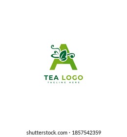 Initial letter A tea logotype. Minimalist tea leaves logo concept, fit for cafe, restaurant, packaging and natural drinks. Illustration vector logo.