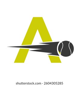 Initial Letter A Tennis Ball Logo Design With Speed Symbol. Tennis Ball Logo For Academy and Club Sign