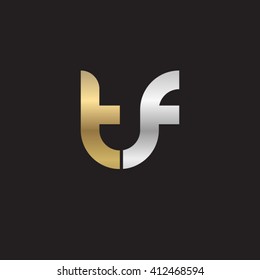 initial letter tf linked round lowercase logo gold silver black background