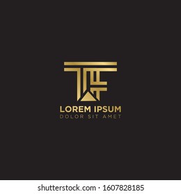 Initial Letter TF linked uppercase overlap modern gold logo vector design template. Suitable for business, consulting group company.