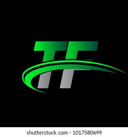 initial letter TF logotype company name colored green and black swoosh design. vector logo for business and company identity.