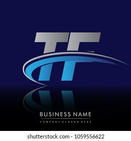 initial letter TF logotype company name colored blue and grey swoosh design. vector logo for business and company identity.