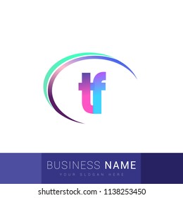 initial letter TF logotype company name, coloreful and swoosh design. vector logo for business and company identity.