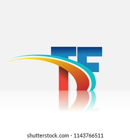 initial letter TF logotype company name colored red and blue and swoosh design. vector logo for business and company identity.
