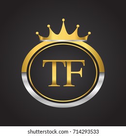 initial letter TF logotype company name with oval shape and crown, gold and silver color. vector logo for business and company identity.