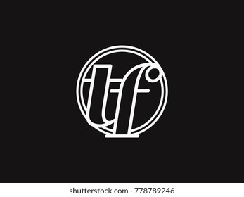 Initial letter tf lowercase outline inside the circle logo template white on black background