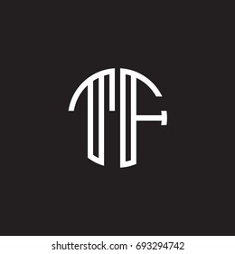 Initial letter TF, minimalist line art monogram circle shape logo, white color on black background