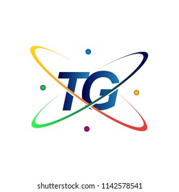 initial letter TG logotype science icon colored blue, red, green and yellow swoosh design. vector logo for business and company identity.
