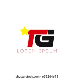 Initial letter tg yellow star logo red black