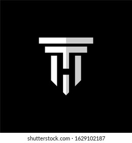 Initial letter TH or HT logo template with geometric court building line art illustration in flat design monogram symbol