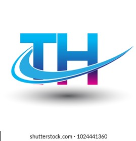 initial letter TH logotype company name colored blue and magenta swoosh design. vector logo for business and company identity.
