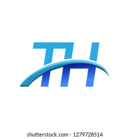 initial letter TH logotype company name colored blue and swoosh design. vector logo for business and company identity.