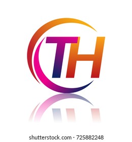 initial letter TH logotype company name orange and magenta color on circle and swoosh design. vector logo for business and company identity.