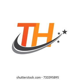 initial letter TH logotype company name colored orange and grey swoosh star design. vector logo for business and company identity.
