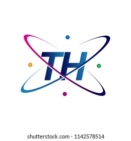 initial letter TH logotype science icon colored blue, red, green and yellow swoosh design. vector logo for business and company identity.
