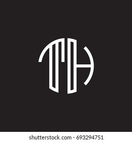 Initial letter TH, minimalist line art monogram circle shape logo, white color on black background