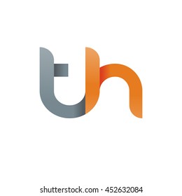 initial letter th modern linked circle round lowercase logo orange gray