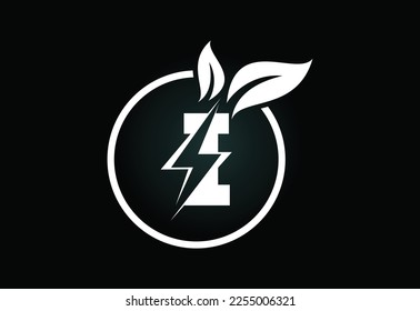 Initial I letter thunderbolt leaf circle or eco energy saver icon. Leaf and thunderbolt icon concept for nature power electric logo 