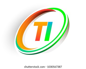initial letter TI logotype company name colored orange and green circle and swoosh design, modern logo concept. vector logo for business and company identity.