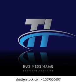 initial letter TI logotype company name colored blue and grey swoosh design. vector logo for business and company identity.