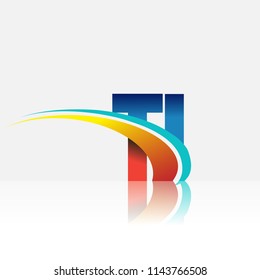 initial letter TI logotype company name colored red and blue and swoosh design. vector logo for business and company identity.
